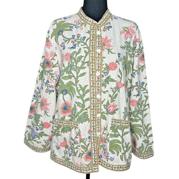 Tudor‎ Court by Haband Women's 100% Cotton Floral Jacket, Size XL - Picture 2 of 16